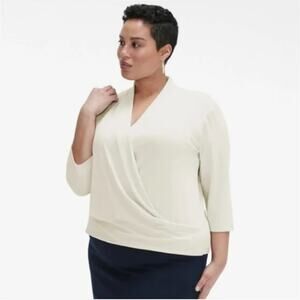 M.M. LAFLEUR The Deneuve Wrap Knit Crepe Creme Top Plus Size +1